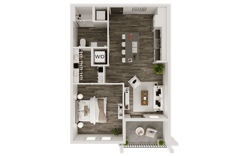 Floor plan for 1 bed, 1 bath, 644 sqft